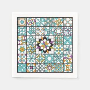 Moderne Turquoise Sampler Quilt servetten