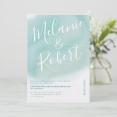 Moderne turquoise waterverf bruiloft initialen kaart (Staand voorkant)
