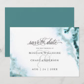 Moderne Turquoise Waterverf Mosagiet BarefootBride Save The Date (Voorkant / Achterkant)