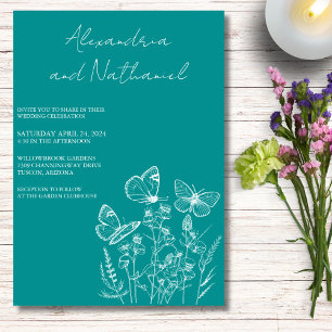 Moderne Turquoise & Witte Vlinder Bruiloft Kaart