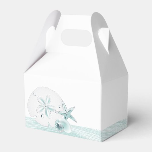 Moderne turquoise zeeschelpen strand bruiloft bedankdoosjes (Achterkant)