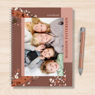 Moderne twee foto Terrazzo Persoonlijke naam Notitieboek