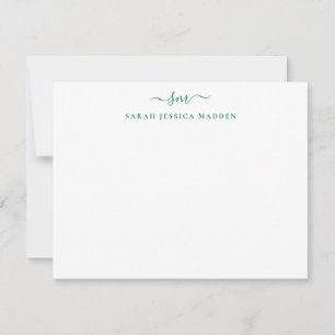 Moderne twee Monogram Meisjesscript Forest Green Notitiekaartje
