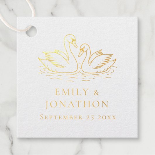 Moderne twee zwanen in liefde bedankt bruiloft bedankjes labels (Voorkant)