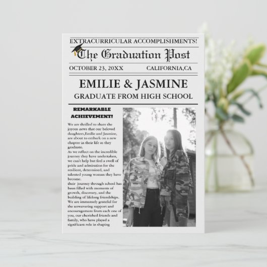 Moderne tweeling Afstuderen Krant Middelbare Schoo Kaart (Staand voorkant)