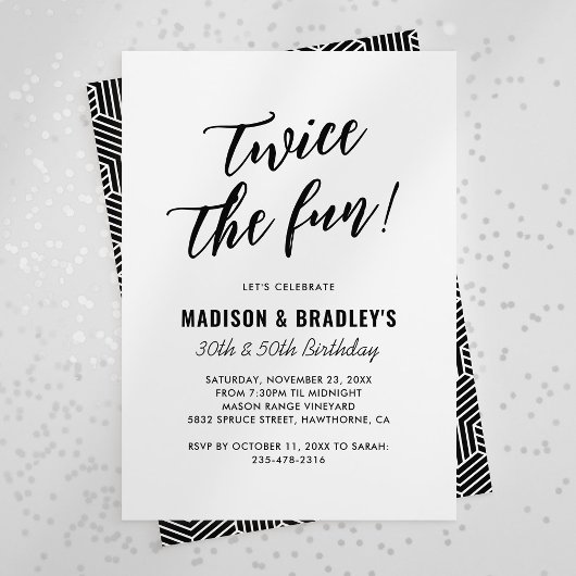 Moderne Twice the Fun Dubbele Verjaardagsuitnodigi Kaart