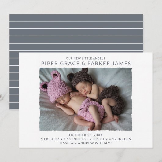 Moderne Twin Photo Aankondiging van de Geboorte (Voorkant / Achterkant)