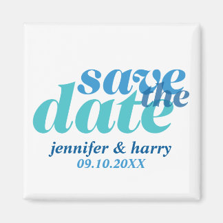 Moderne type bruiloft met de datum true blue white magneet