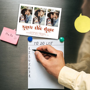 Moderne Typografie 3 Foto Save the Date Magnetische Uitnodiging