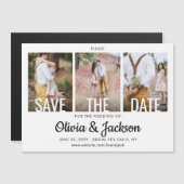 Moderne Typografie 3 Foto Wedding Save the Date Magnetische Uitnodiging (Voorkant / Achterkant)