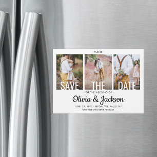 Moderne Typografie 3 Foto Wedding Save the Date Magnetische Uitnodiging