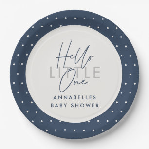 Moderne typografie baby shower hallo papieren bordje