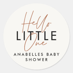 Moderne typografie baby shower hallo ronde sticker