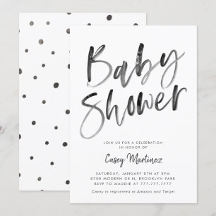 Moderne typografie baby shower in zwart en wit kaart