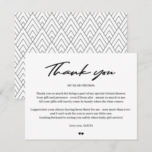 Moderne typografie baby virtuele douche bedankt (Voorkant / Achterkant)
