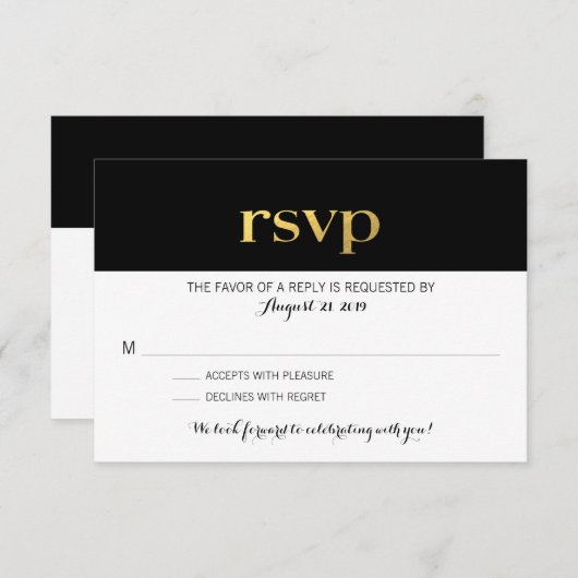 Moderne Typografie Black & White Stripes | RSVP (Voorkant / Achterkant)
