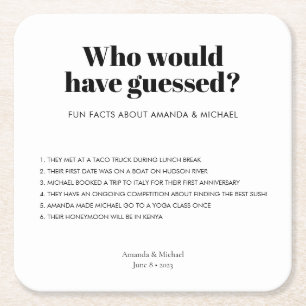 Moderne Typografie Black White Wedding Fun Facts Vierkante Kartonnen Onderzetter
