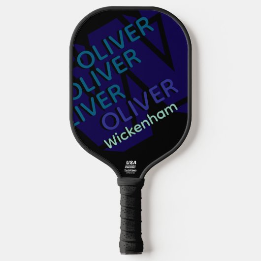 Moderne Typografie Blauwe Naam Cool Pickleball Paddle (Voorkant)