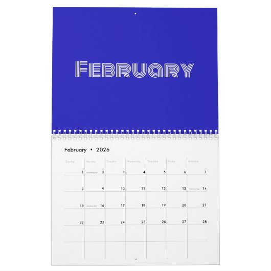 Moderne Typografie Blue Kalender (Feb 2026)