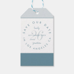 Moderne Typografie Blue Save the Date Cadeaulabel