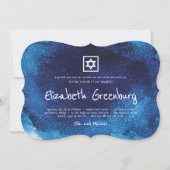 Moderne Typografie Blue Waterverf Bat Mitzvah Kaart (Voorkant)