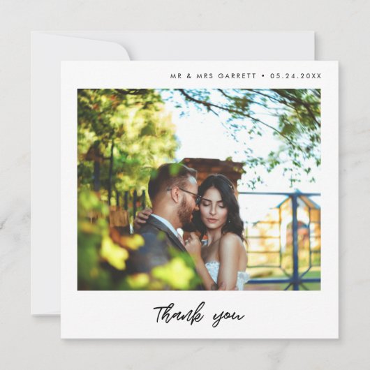 Moderne typografie bruiloft vierkant Dank u kaart (Voorkant)