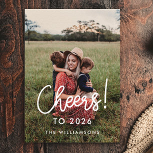 Moderne typografie Cheers tot 2020 Nieuwjaarsfoto Feestdagenkaart