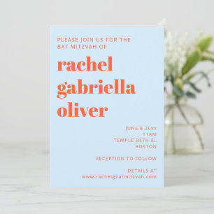 Moderne typografie Cool blauw Oranje Bat Mitzvah Kaart