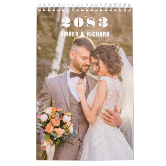 Moderne Typografie Custom BRUILOFT Foto Minimalist Kalender (Hoes)