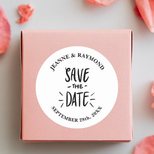 Moderne Typografie Custom Wedding Save the Date Ronde Sticker
