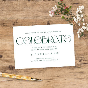 Moderne Typografie Dark Green Graduation Party Informatiekaartje