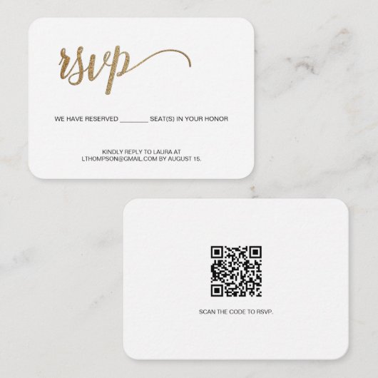 Moderne Typografie E-mail RSVP Gold script QR-code Informatiekaartje (Voorkant / Achterkant)