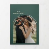 Moderne Typografie Emerald Green Botanical Wedding Drieluik Uitnodiging (Cover)