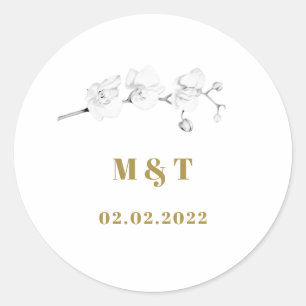 Moderne typografie Floral Orchids Monogram Weddens Ronde Sticker