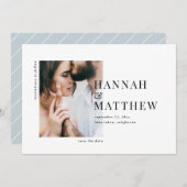 Moderne typografie foto bruiloft save the date (Voorkant / Achterkant)