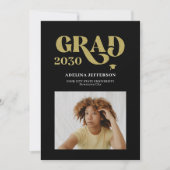 Moderne typografie foto goud zwart afstuderen aankondiging (Voorkant)