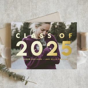 Moderne typografie foto-overlay afstudeerfeest gou folie uitnodiging briefkaart