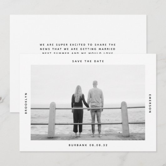 Moderne Typografie Foto Wedding Save The Date (Voorkant / Achterkant)