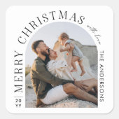 Moderne typografie fotoboog Kerstmis Vierkante Sticker (Voorkant)