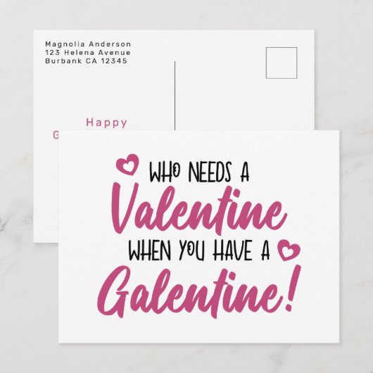 Moderne Typografie Galentine's Day Briefkaart (Voorkant / Achterkant)