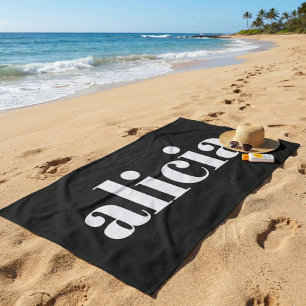 Moderne typografie gepersonaliseerde naam zwart wi strandlaken