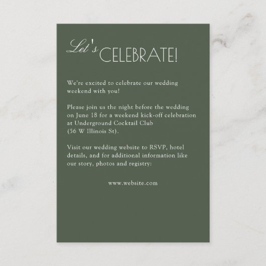 Moderne typografie-gericht huwelijk informatiekaartje (Voorkant)