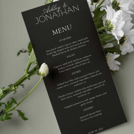 Moderne typografie-gerichte bruiloftsreceptie menu