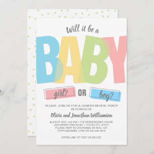 Moderne typografie Geslacht onthullen Baby shower Kaart