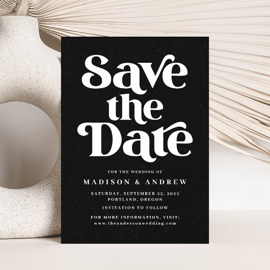 Moderne Typografie Gespikkeld Zwart & Wit Save The Date