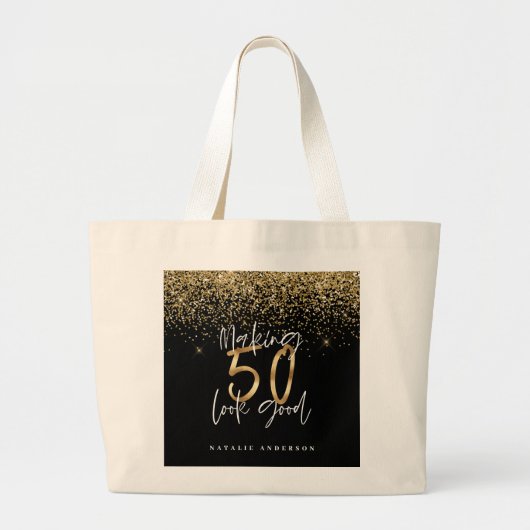 Moderne typografie goud glitter chic 50ste verjaar grote tote bag (Voorkant)