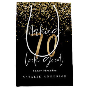 Moderne typografie goud glitter chic 70ste verjaar medium cadeauzakje