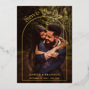 Moderne typografie Gouden Boog Foto Save the Date Folie Uitnodiging
