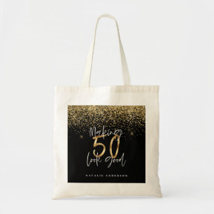 Moderne typografie goudglitter chic 50ste verjaard tote bag