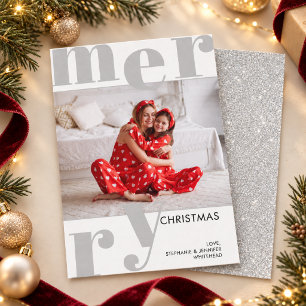 Moderne typografie grijze foto Prettig kerstfeest Feestdagenkaart